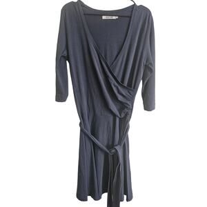Sissy Boy Womens Sz L 3/4 Sleeve Midi Dress Jersey Knit Gray Tie Waist